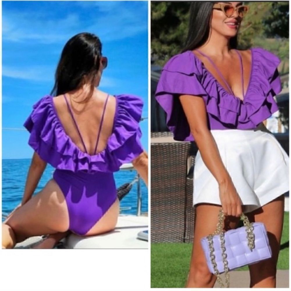 Zara Ruffle One Piece Swimsuit Bodysuit Top
